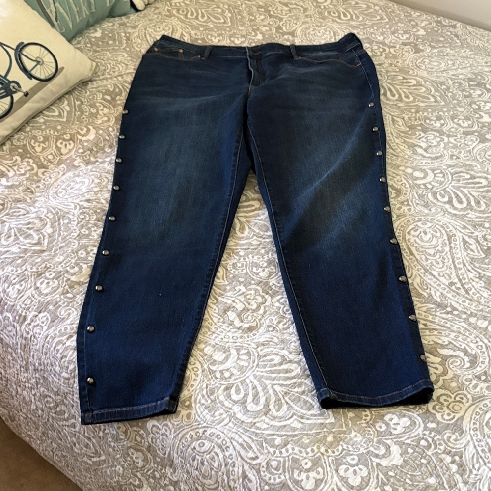 Chico's Dark Blue Jeans with Side Metal Studs Trim